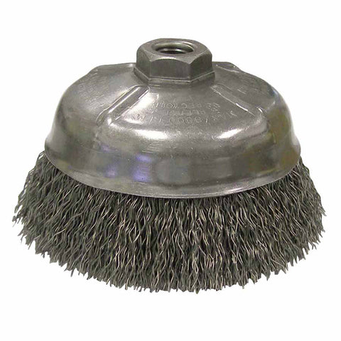 Crimped Wire Cup Brush, 5 in Dia., 5/8-11 UNC Arbor, .014 Steel Wire 804-14206