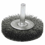Crimped Wire Radial Wheel Brush, 3 in dia x 1/2 in W Face, 0.014 Steel Wire, 20000 RPM, 1/4 in Stem 804-17966