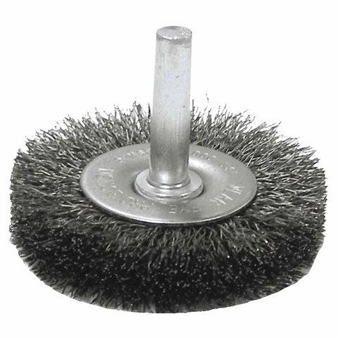 Crimped Wire Radial Wheel Brush, 3 in dia x 1/2 in W Face, 0.014 Steel Wire, 20000 RPM, 1/4 in Stem 804-17966