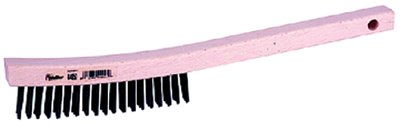 Curved Handle Scratch Brush, 14 in, 3 x 19 Rows, Steel Wire, Wood Handle 804-44053