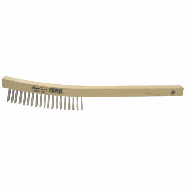 Curved Handle Scratch Brush, 14 in, 3 x 19 Rows, Stainless Steel Wire, Wood Handle 804-44054