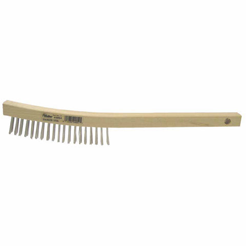 Curved Handle Scratch Brush, 14 in, 3 x 19 Rows, Stainless Steel Wire, Wood Handle 804-44054