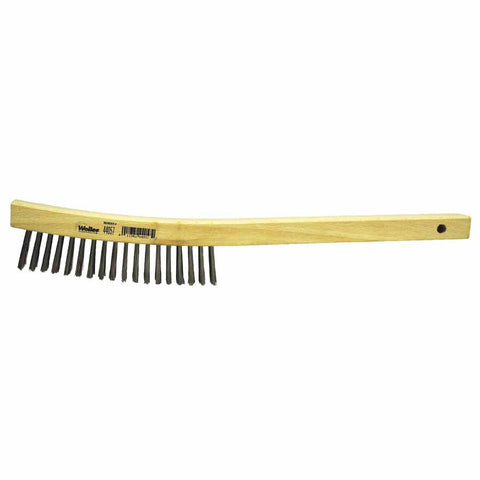 Curved Handle Scratch Brush, 14 in L, 4X18 Rows, Stainless Steel Wire, Wood Handle 804-44057