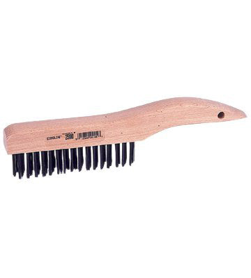 Economy Scratch Brush, 10 in L, 4 X 16 Rows, Steel Wire, Shoe Hardwood Handle 804-25100