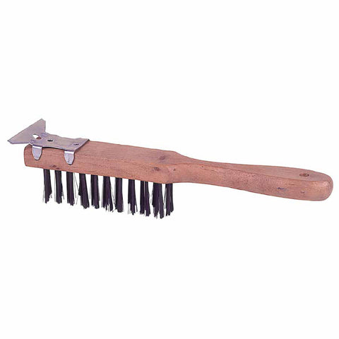 Heavy-Duty Scratch Brushes w/ Scraper, 11.5", 4X11 Rows,Steel Wire, Curved Wood 804-44069