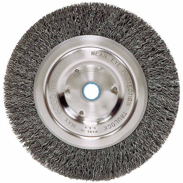 Medium-Face Crimped Wire Wheel, 6 in dia x 5/8 in W, 0.014 in Steel Wire, 6000 rpm 804-02325