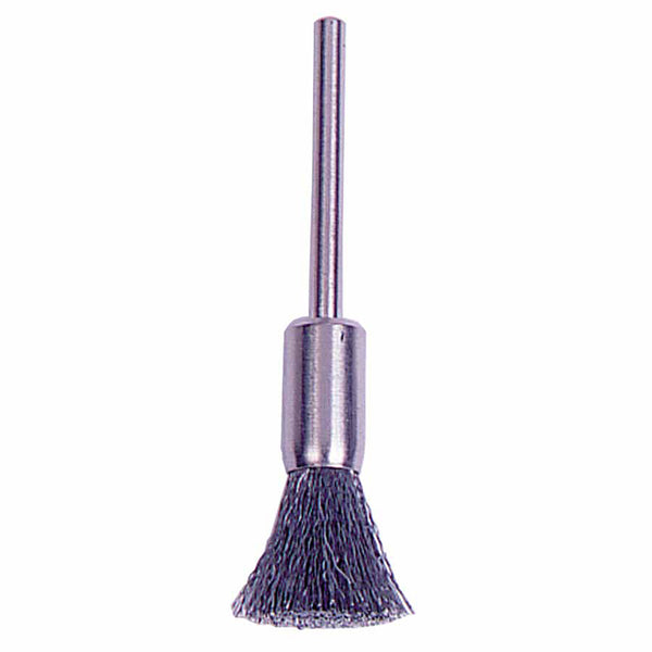 Miniature Stem-Mounted End Brush, Stainless Steel, 5/16 in dia x 0.005 in Wire, 25000 RPM 804-26114