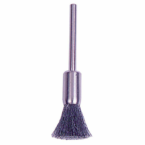 Miniature Stem-Mounted End Brush, Stainless Steel, 5/16 in dia x 0.005 in Wire, 25000 RPM 804-26114
