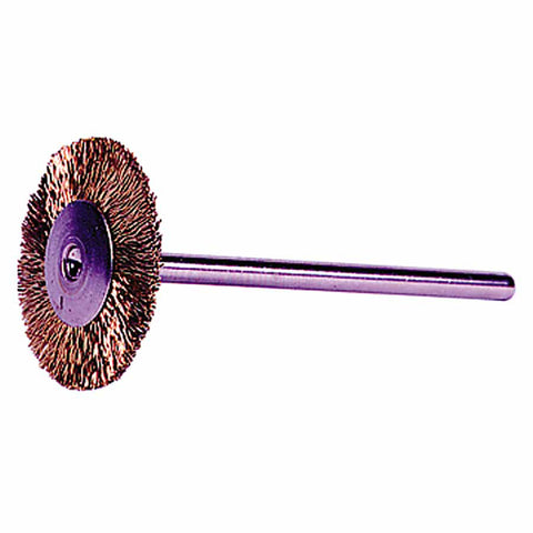 Miniature Stem-Mounted Wheel Brush, 3/4 in Dia., 0.005 in Brass Wire, 37,000 rpm 804-26144