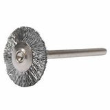 Miniature Stem-Mounted Wheel Brush, 3/4 in Dia., 0.005 in Brass Wire, 37,000 rpm 804-26003