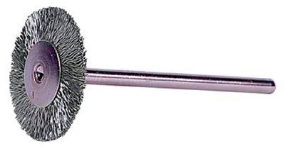 Miniature Stem-Mounted Wheel Brush, 1 in Dia., 0.003 in Steel Wire, 37,000 rpm 804-26012