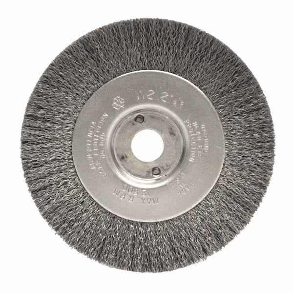 Narrow Face Crimped Wire Wheel, 4 in dia x 1/2 in W Face, 0.0118 in Stainless Steel Wire, 12500 RPM 804-00184