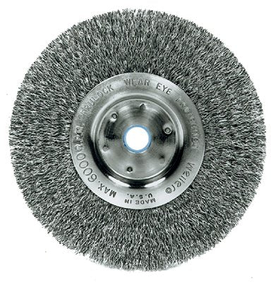 Narrow Face Crimped Wire Wheel, 6 in dia x 3/4 in W Face, 0.014 in Steel Wire, 6000 RPM 804-01075