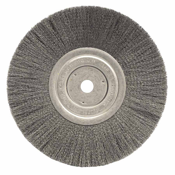 Narrow Face Crimped Wire Wheel, 8 in dia x 3/4 in W Face, 0.014 in Steel Wire, 6000 RPM 804-01175