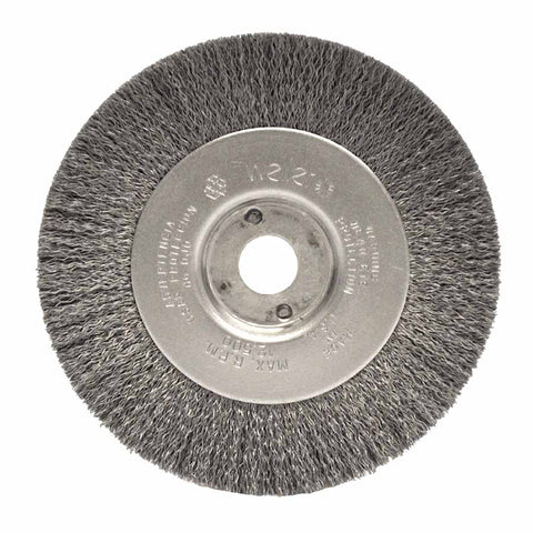 Narrow Face Crimped Wire Wheel, 4 in dia x 1/2 in W Face, 0.006 in Stainless Steel Wire, 12500 RPM 804-00154