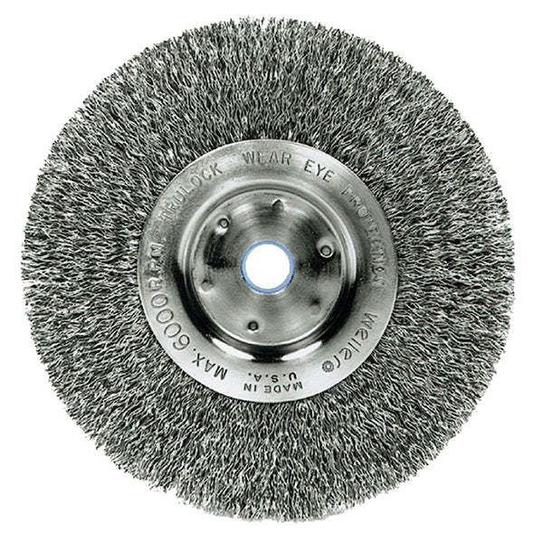 Narrow Face Crimped Wire Wheel, 6 in D x 3/4 W, .014 in Steel Wire, 6,000 rpm 804-01075P
