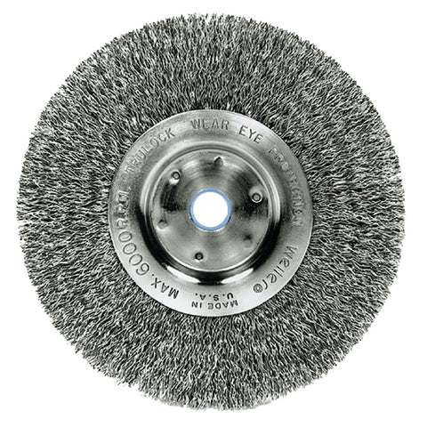 Narrow Face Crimped Wire Wheel, 6 in D x 3/4 W, .014 in Steel Wire, 6,000 rpm 804-01075P