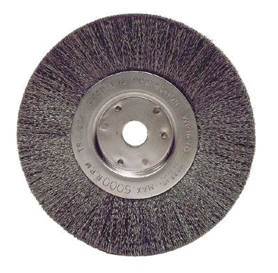 Narrow Face Crimped Wire Wheel, 6 in dia x 3/4 in W Face, 0.006 in Stainless Steel Wire, 6000 RPM 804-01675