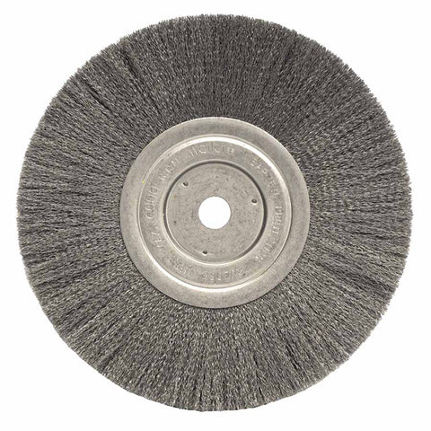 Narrow Face Crimped Wire Wheel, 8 in dia x 3/4 in W Face, 0.006 in Stainless Steel Wire, 6000 RPM 804-01775