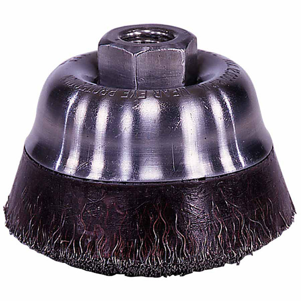 Polyflex Crimped Wire Cup Brush, 3 1/2 in Dia., 5/8-11 UNC Arbor, .014 in Steel 804-35406