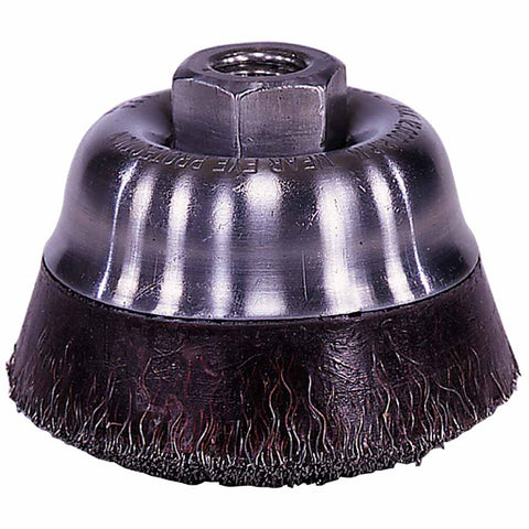 Polyflex Crimped Wire Cup Brush, 3 1/2 in Dia., 5/8-11 UNC Arbor, .014 in Steel 804-35406