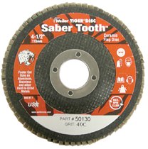 Tiger Saber Tooth Ceramic High Density Flap Disc, 4-1/2 in dia, 40 Grit, 7/8 in Arbor, 13000 RPM, Type 27 804-50130