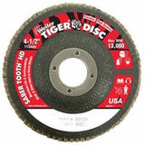 Tiger Saber Tooth Ceramic High Density Flap Disc, 4-1/2 in dia, 60 Grit, 7/8 in Arbor, 13,000 RPM, Type 27 804-50131