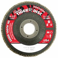 Tiger Saber Tooth Ceramic High Density Flap Disc, 4-1/2 in dia, 60 Grit, 7/8 in Arbor, 13,000 RPM, Type 27 804-50131