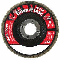Saber Tooth Ceramic Flap Discs, 4 1/2 in, 40 Grit, 7/8 in Arbor, 13,000 rpm 804-50101
