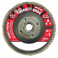 Saber Tooth Ceramic Flap Disc, 4-1/2 in, 40 Grit, 5/8 in Arbor, 13,000 RPM 804-50105