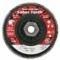 Saber Tooth Trimmable Ceramic Flap Discs, 4 1/2", 40 Grit, 5/8 Arbor, 13,000 rpm 804-50121