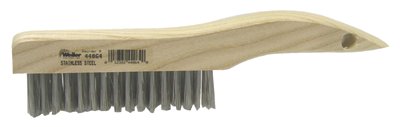 Shoe Handle Scratch Brush, 10 in, 4 x 16 Rows, Stainless Steel Wire, Wood Handle 804-44064