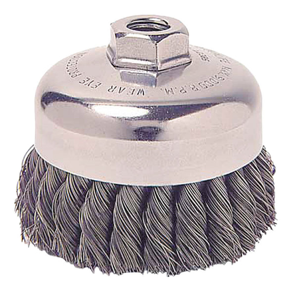 Single Row Heavy-Duty Knot Wire Cup Brush, 4 in dia, 5/8-11 UNC, 0.014 Steel Wire 804-12306