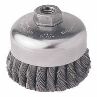 Single Row Heavy-Duty Knot Cup Brush, 4 in dia, 5/8-11 UNC, 0.023 Stainless Wire 804-12416