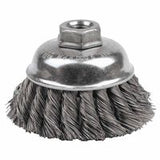 Single Row Heavy-Duty Knot Wire Cup Brush, 3 1/2 in Dia., 5/8-11 UNC, .014 Steel 804-12736