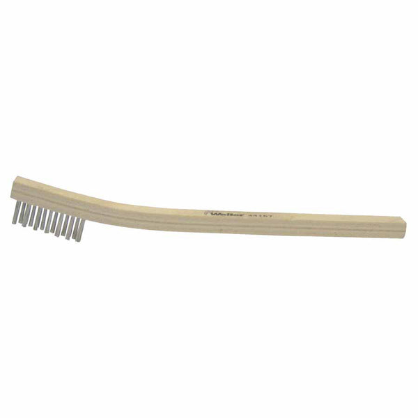 Small Hand Scratch Brush, 8-3/4 in, 2 x 9 Rows, SS Wire, Curved Wood Handle 804-95013
