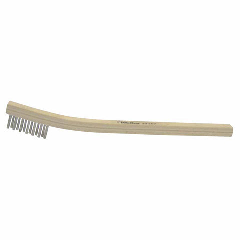 Small Hand Scratch Brush, 8-3/4 in, 2 x 9 Rows, SS Wire, Curved Wood Handle 804-95013