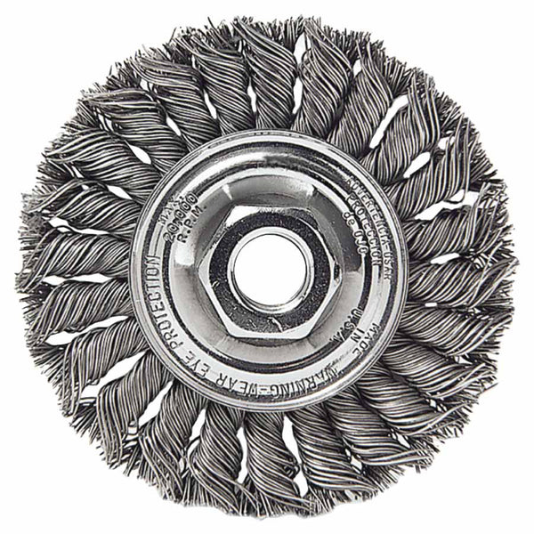 Standard Twist Knot Wire Wheel, 3 in dia x 3/8 in W Face, 0.014 in Steel Wire, 25000 RPM 804-08014