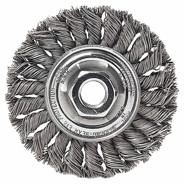 Standard Twist Knot Wheel, 4 dia x 1/2 Wide, 0.014 Stainless Steel, 5/8 in to 11 UNC Nut 804-13113
