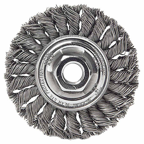Standard Twist Knot Wheel, 4 dia x 1/2 Wide, 0.014 Stainless Steel, 5/8 in to 11 UNC Nut 804-13113
