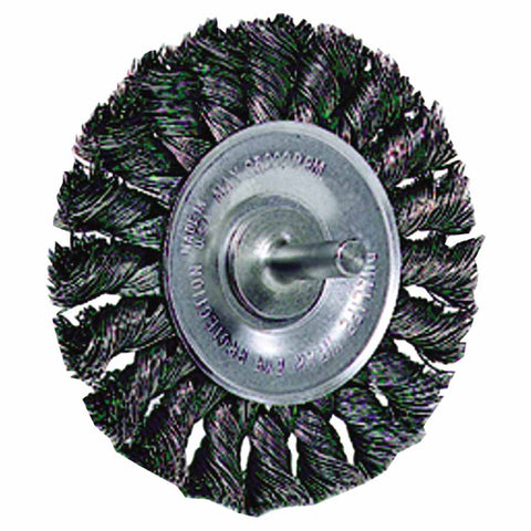 Standard Twist Knot Wire Wheel, 3-1/4 in dia x 3/8 in W Face, 0.014 in Steel Wire, 25000 RPM, 1/4 in Stem 804-17681