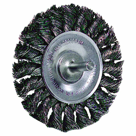 Standard Twist Knot Wire Wheel, 3-1/4 in dia x 3/8 in W Face, 0.020 in Steel Wire, 25000 RPM, 1/4 in Stem 804-17682