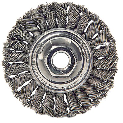 Standard Twist Knot Wire Wheel, 6 in dia x 1/2 in W Face, 0.023 in Steel Wire, 9000 RPM 804-08106