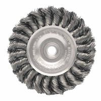 Standard Twist Knot Wire Wheel, 4 in dia x 1/2 in W Face, 0.014 in Stainless Steel Wire, 20000 RPM 804-08294