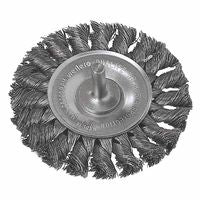 Standard Twist Knot Wire Wheel, 3-1/4 in dia x 3/8 in W Face, 0.0118 in Steel Wire, 25000 RPM, 1/4 in Stem 804-17680