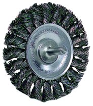 Standard Twist Knot Wire Wheel, 4 in dia x 1/2 in W Face, 0.014 in Steel Wire, 20000 RPM, 1/4 in Stem 804-17687