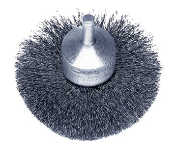 Stem-Mounted Circular Flared End Brush, Steel, 3 in dia x 0.008 in Wire, 16000 RPM 804-10041