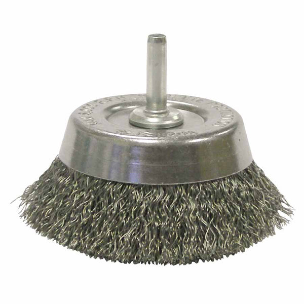 Stem-Mounted Crimped Wire Cup Brush, 2-3/4 in dia, 0.0118 in Steel Wire 804-14302