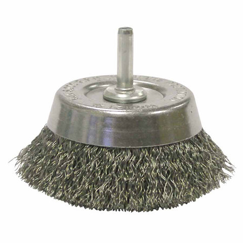 Stem-Mounted Crimped Wire Cup Brush, 2-3/4 in dia, 0.0118 in Steel Wire 804-14302