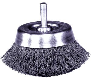 Stem-Mounted Crimped Wire Cup Brush, 1-3/4 in Dia., .006 in Steel 804-14300